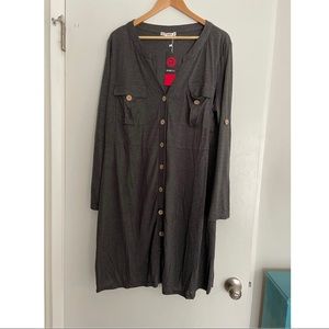 Grey Shirt Dress with Wood Buttons